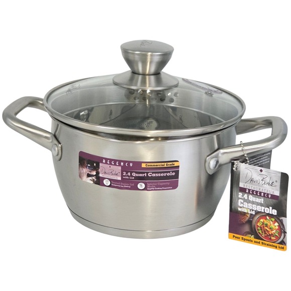David Burke Cookware Regency 2.4Qt Stainless Steel Casserole Pot Straining Lid‎ - Picture 8 of 15